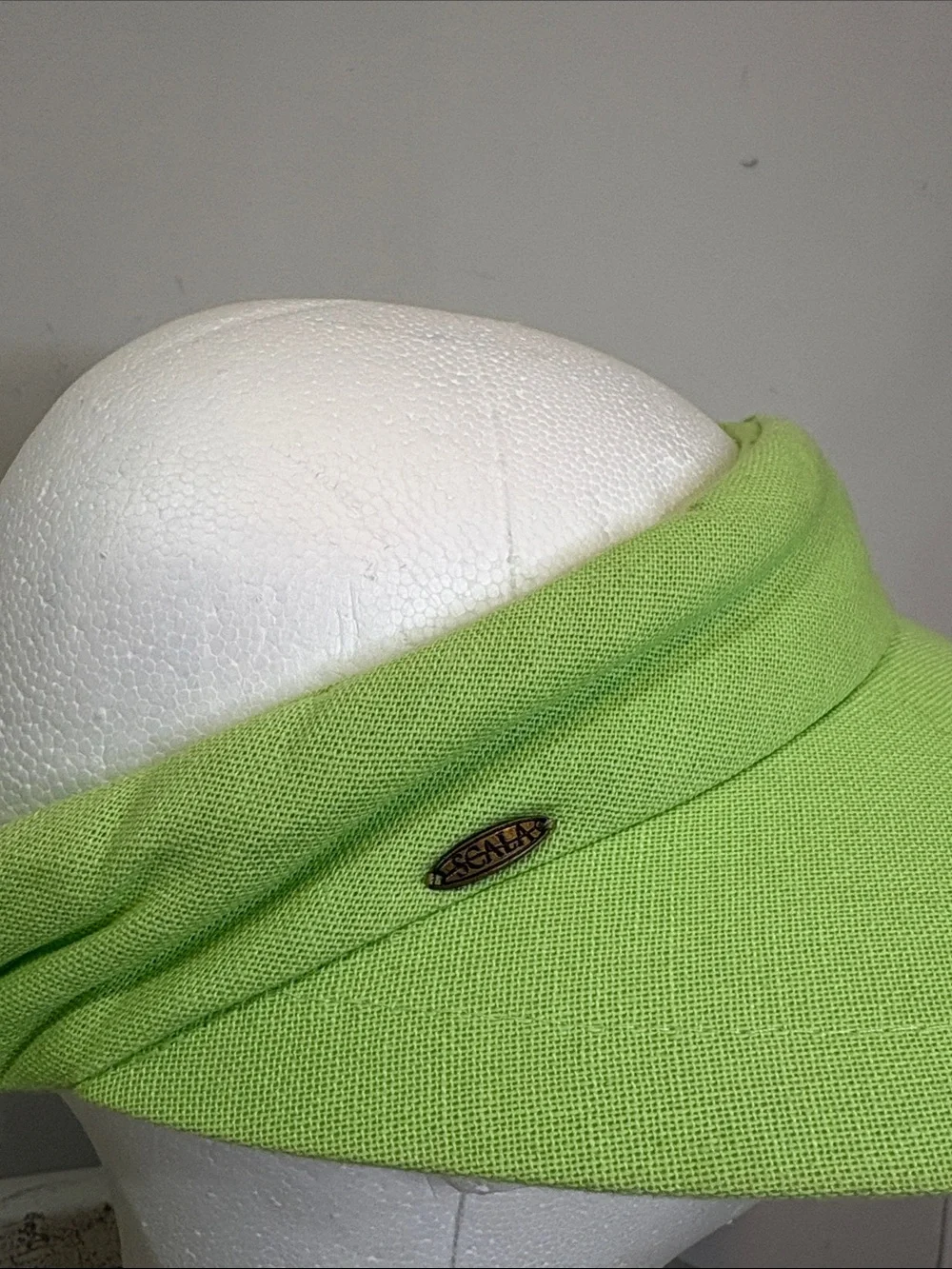 Scala Lime Green Cotton Large Bow Back Oversized Brim Visor Citrus Velcro Strap